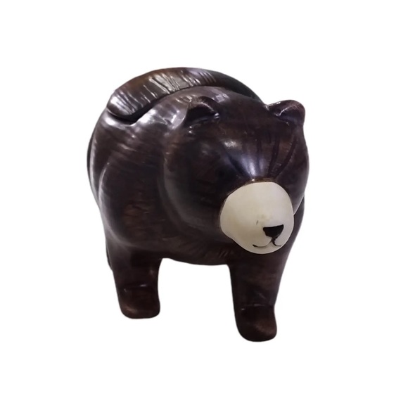 Vintage Sakura Ceramic Brown Bear Trinket Box Lid Rustic Cabin Hand Painted - Picture 4 of 10